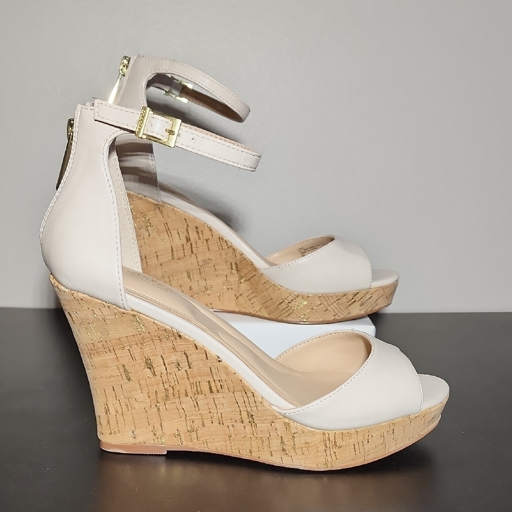 Charles By Charles David Cream Wedge Sandals with Ankle Strap